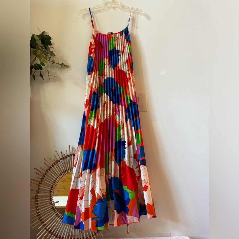 Sam Edelman Retro Multicolor Floral Plisse Sleeveless Midi Dress XL NWT - Picture 11 of 12